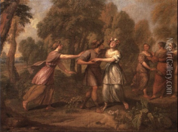 Classical Youth And Maidens Playing Blind Man's Buff In A Wooded Landscape Oil Painting - Louis de Boulogne the Younger