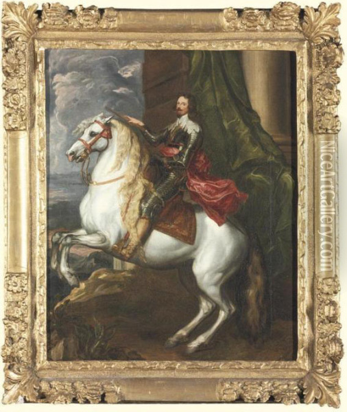 Equestrian Portrait Of Prince 
Francis Thomas Of Savoy-carignano (1596-1656), With A Draped Column And A
 Landscape Beyond Oil Painting - Sir Anthony Van Dyck