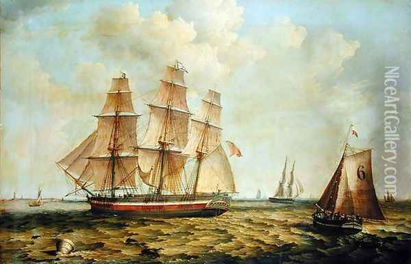 The Three-Masted Barque 'Halcyon' of Hull, 1832 Oil Painting - Thomas A. Binks