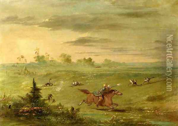 Ostrich Chase, Buenos Aires Oil Painting - George Catlin