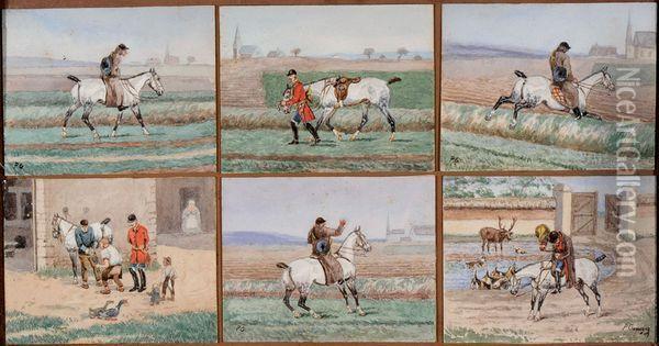 chevaux De Chasse A Courre Oil Painting - Victor Geruzez, Dit Crafty