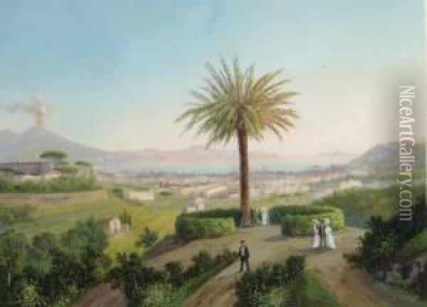 View Of The Bay Of Naples; And A Companion Work Oil Painting - Gioacchino La Pira