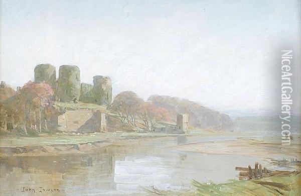 River Tywi With Llanstephan Castle Oil Painting - John Lawson