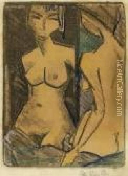 Madchenakt Vor Dem Spiegel Oil Painting - Otto Mueller