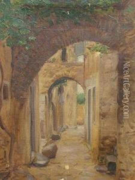 View Of A Back Street Oil Painting - Hans Stalzer