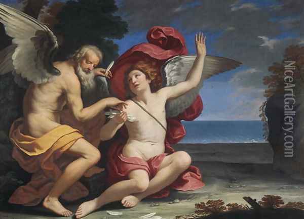 Daedelus and Icarus Oil Painting - Simone Cantarini (Pesarese)
