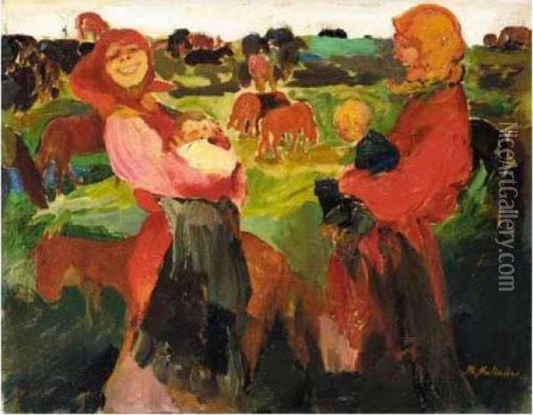 Peasant Women In The Field Oil Painting - Philippe Andreevitch Maliavine