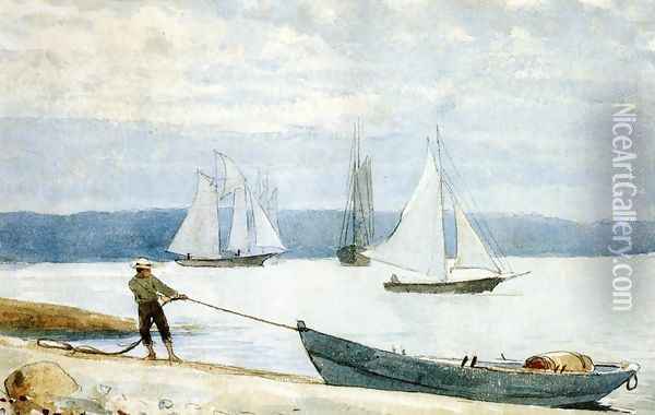 Pulling the Dory Oil Painting - Winslow Homer