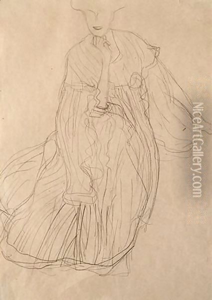 Study For The Portrait Of Adele Bloch-Bauer Seated, From The Front, Her Right Hand Supporting Her Chin Oil Painting - Gustav Klimt