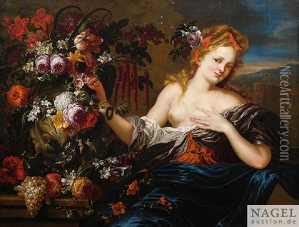 Flora Als Allegorie Des Fruhlings Oil Painting - Jacobus Melchior van Herck