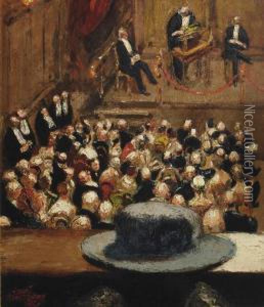 Lezing In Het Koloniaal Museum, Haarlem; Lecture Oil Painting - Martin Monnickendam