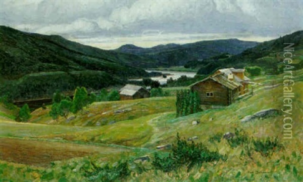 Vy Over Indalsalven Oil Painting - Carl (August) Johansson