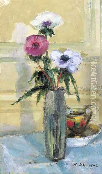 Bouquet d'anemones et tasse Oil Painting - Henri Lebasque