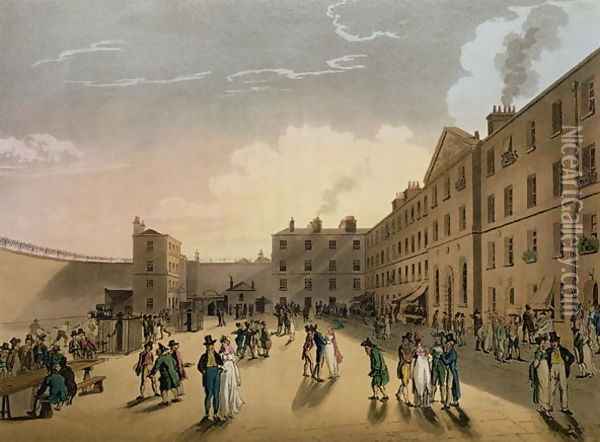 Kings Bench Prison exterior, from Ackermanns Microcosm of London Oil Painting - T. Rowlandson & A.C. Pugin