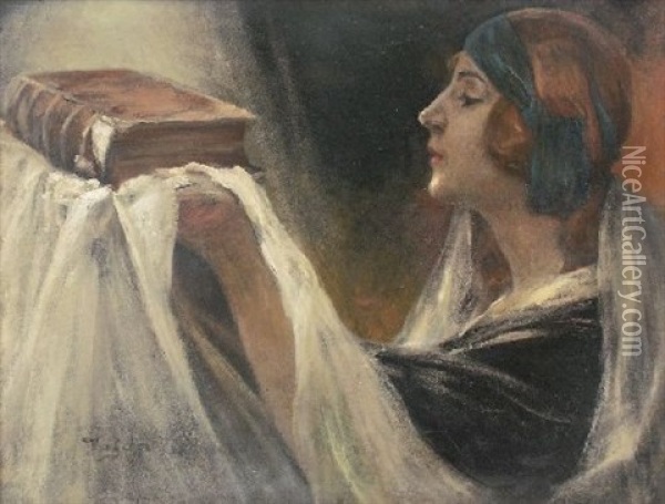 Dame Mit Buch Oil Painting - Sigmund Vajda
