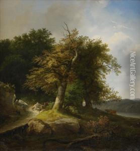 Landskap Med Betande Boskap Oil Painting - Johann Bernard Klombeck