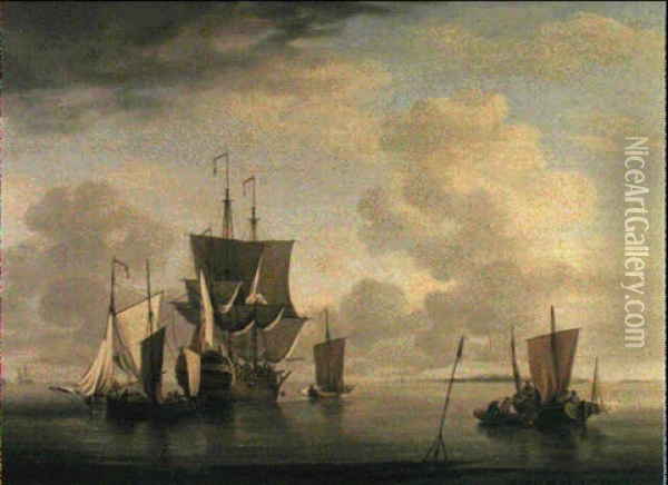 An East Indiaman And Fishing Craft Off Sheerness Oil Painting - Charles Brooking