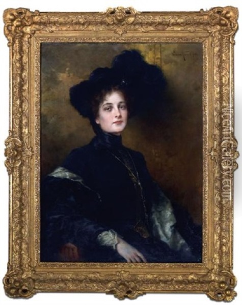 Portrait Of Lady In Black Oil Painting - Conrad Kiesel