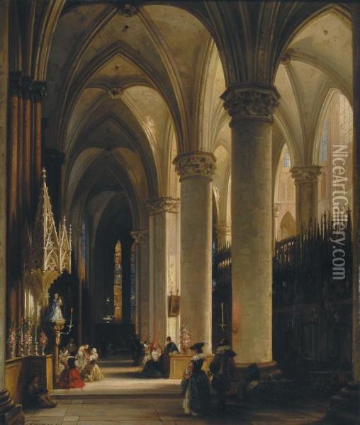 Kooromgang In Eengotische Kerk Oil Painting - Jules Victor Genisson