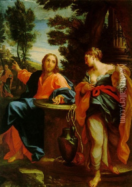 Christ And The Woman Of Samaria Oil Painting - Giuseppe Bartolomeo Chiari