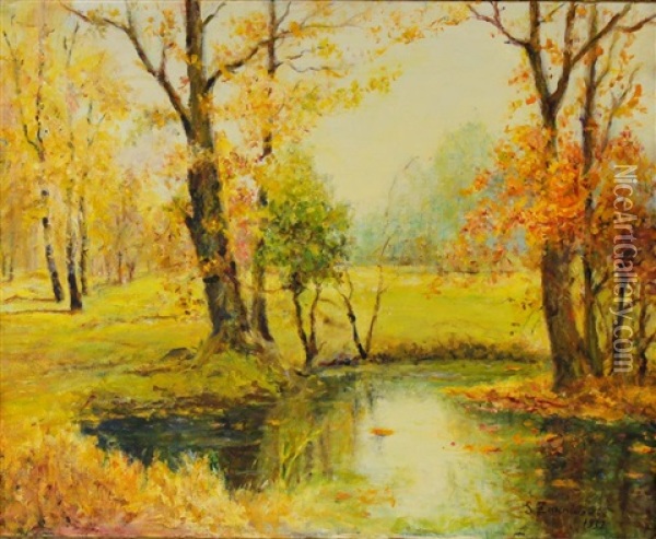 Autumn Landscape Oil Painting - Stanislaw Zukowski