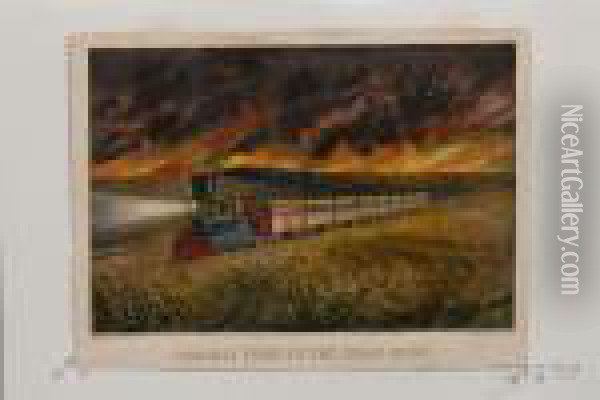 Prairie Fires Of The Great West. Oil Painting - Currier & Ives Publishers