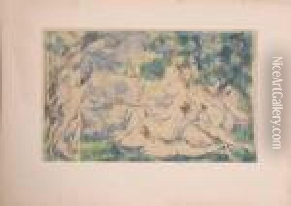 Les Baigneuses, Plate 6 Oil Painting - Paul Cezanne