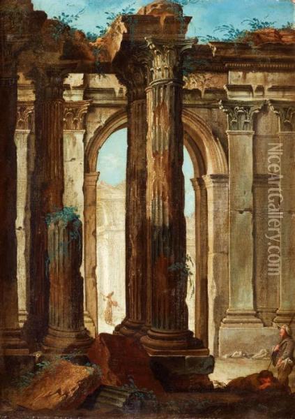 Capriccio Med Ruiner Oil Painting - Jean-Baptiste Lallemand