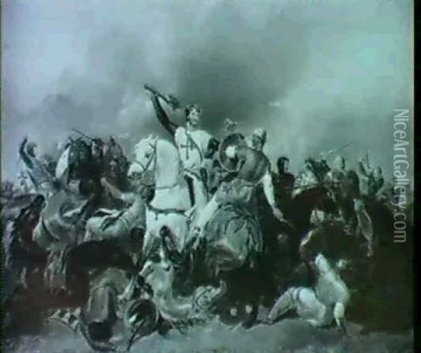 Richard The Lionheart At The Battle Of Ascalon In The Act   Of Unhorsing Saladin Oil Painting - Abraham Cooper