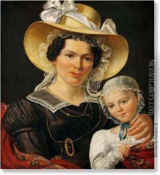 Portrait Of A Lady With Child 
(madam Van Den Noordt) (1826). Canvas. Signed Francois Verheyden. Oil Painting - Francois Verheyden