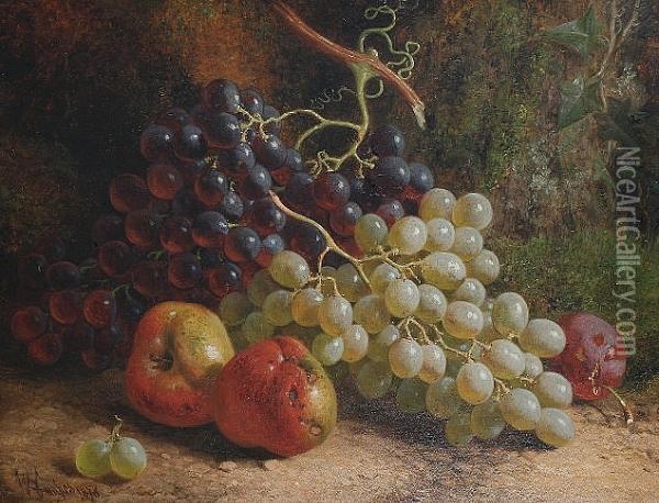 Still Life Of Grapes, Apples And Plums Oil Painting - William Hughes