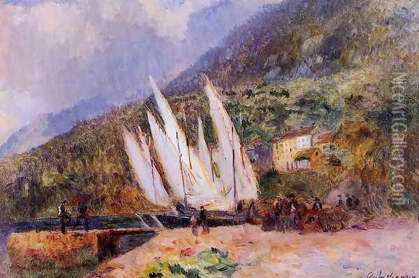 Boats Docked at Saint-Gingolph Oil Painting - Albert Lebourg