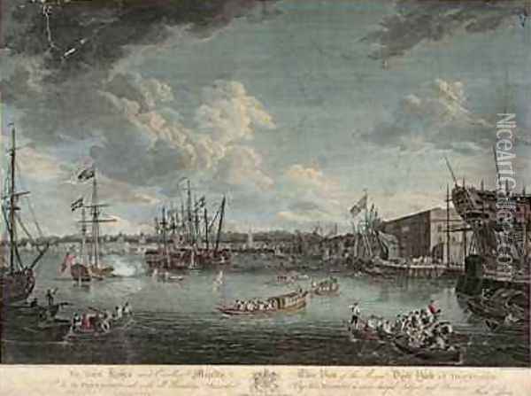 View of the Royal Dock Yard at Deptford engraved by William Woollett Oil Painting - Mortimer, J. H. & Paton, Richard