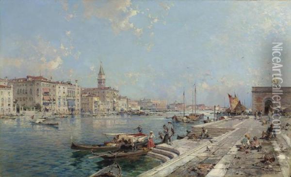 The Grand Canal Seen From Santa Maria Della Salute, Venice Oil Painting - Franz Richard Unterberger