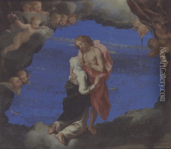 Sainte Catherine At The Wound Of Christ Oil Painting - Luigi Primo