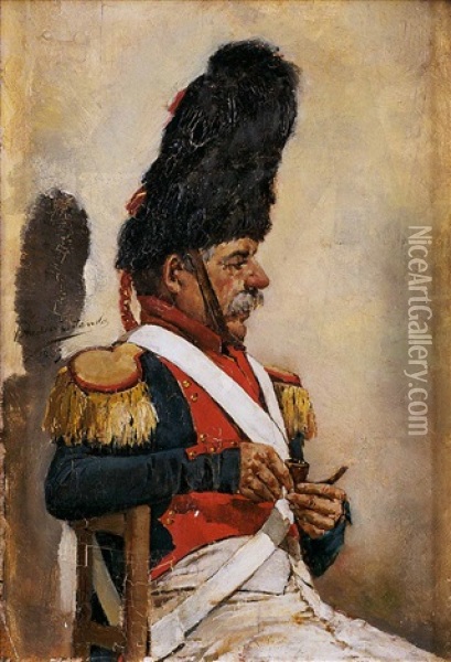 Granadero Sentado Con Pipa Oil Painting - Vicente Nicolau Cotanda