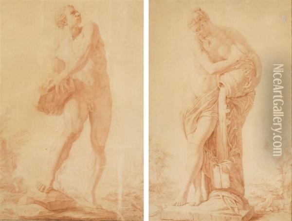 Hercule Et Femme Portant Une Jarre D'eau Oil Painting - Leonard Defrance