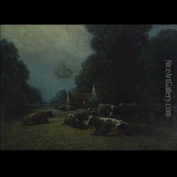 Moonlight Night On The Farmstead Oil Painting - George Arthur Hays