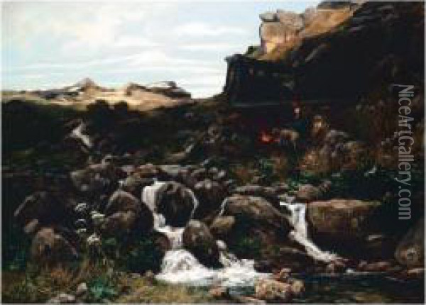 The Shepherdess' Encampment Oil Painting - Konrad Ludwig Lessing