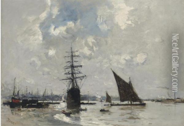 Ships On The Thames Oil Painting - Frank Myers Boggs