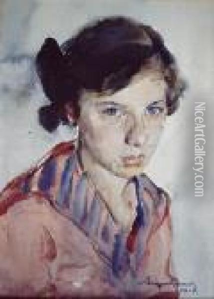 Portret Dziewczynki (1919) Oil Painting - Aleksander Augustynowicz
