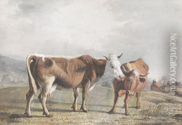 Zwei Kuhe Auf Der Weide Oil Painting - Jean Daniel Huber