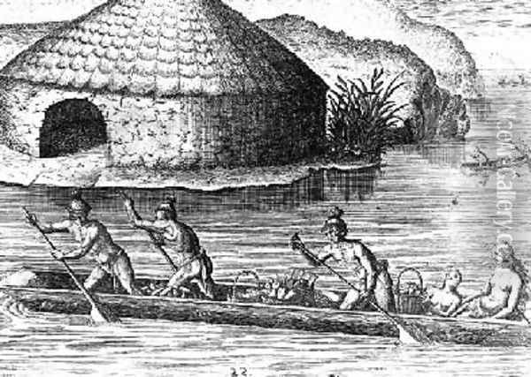 Florida Indians Storing their Crops in the Public Granary Oil Painting - Jacques le Moyne de Morgues