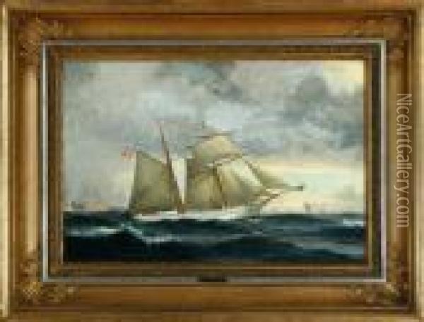 A Ship Portrait Of The Danish Top Sail Schooner Kaerteminde Oil Painting - Christian Vigilius Blache