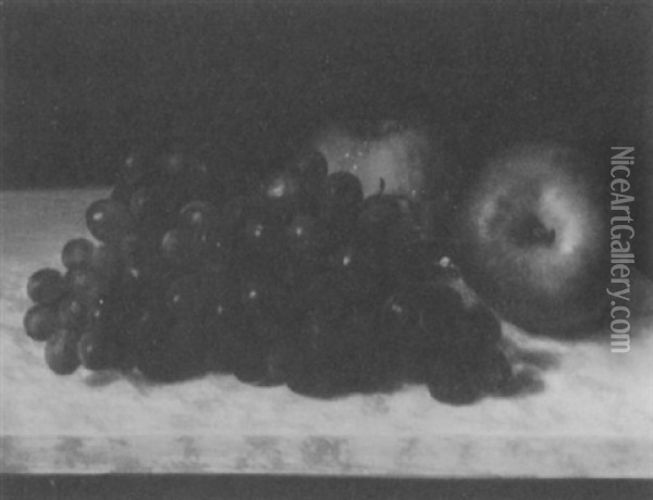 Grapes And Apples On A Marble Slab Oil Painting - Rudolf Tschudi