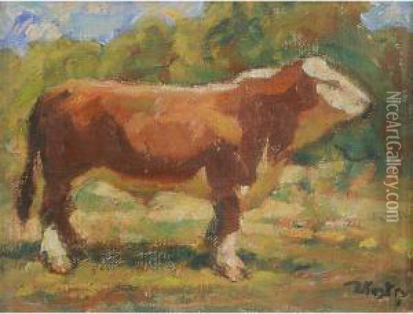Mucca In Carnia Oil Painting - Carlo Wostry