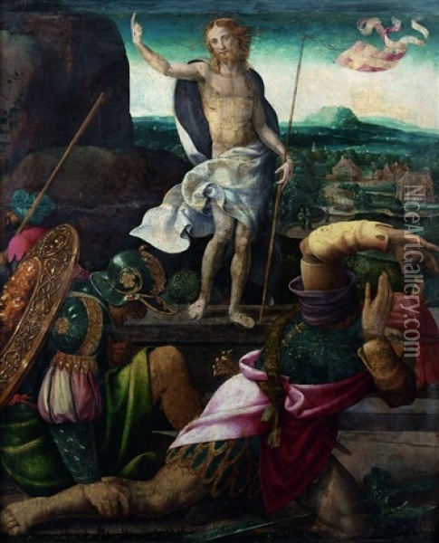La Resurrection Du Christ, Vierge De L'annonciation (recto-verso) Oil Painting - Bernaert (Barend) van Orley
