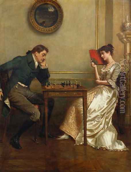 A Game of Chess Oil Painting - George Goodwin Kilburne