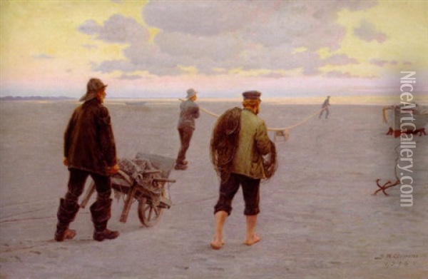 Gryningen Randas, Fisket Forbereds Oil Painting - Gustav Adolf Clemens