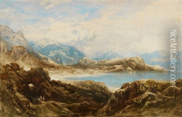 Mountainous Landscape With A Lake Oil Painting - Alessandro Castelli